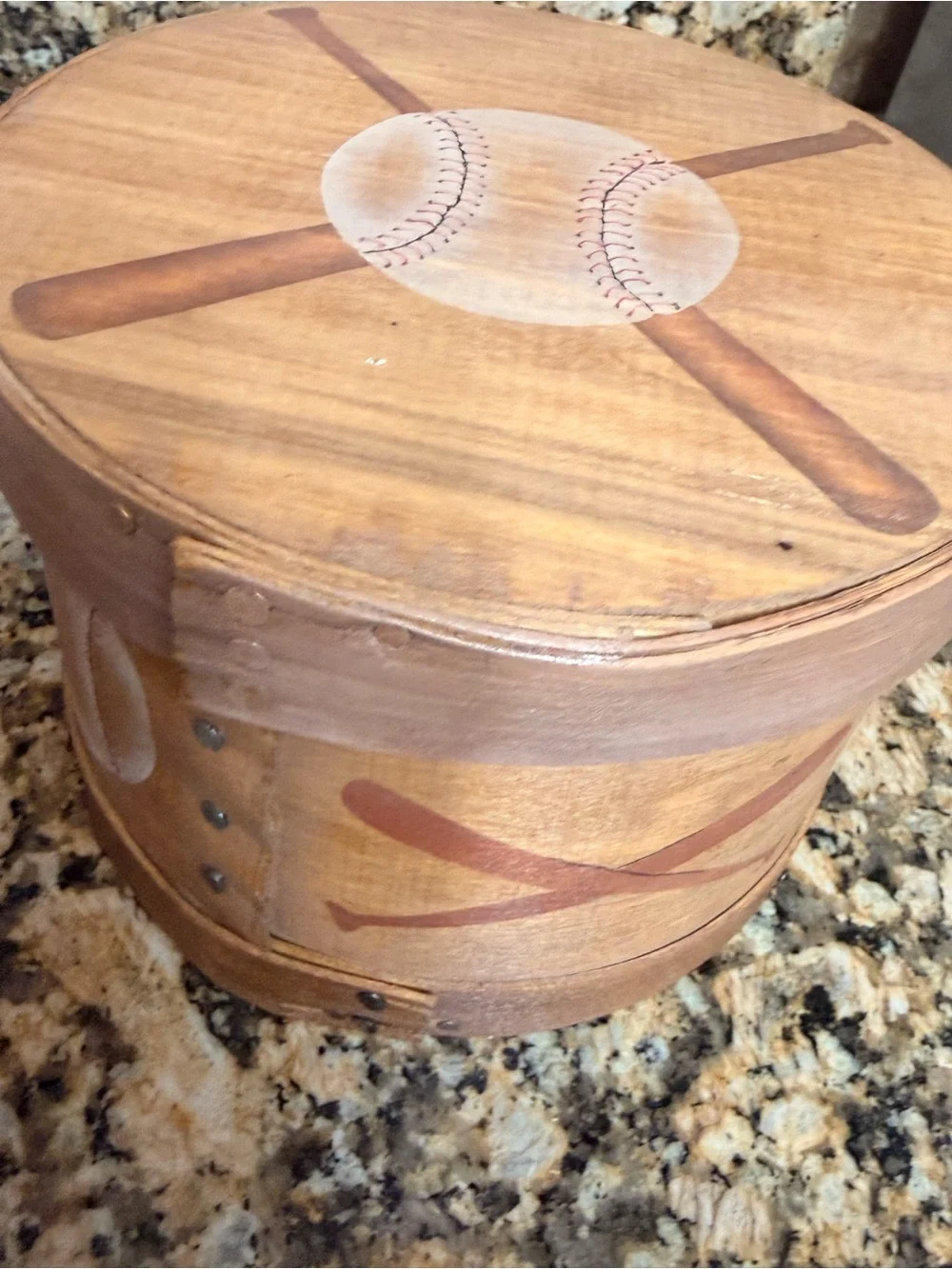 Wooden Baseball Themed Storage Box - Natural Brown